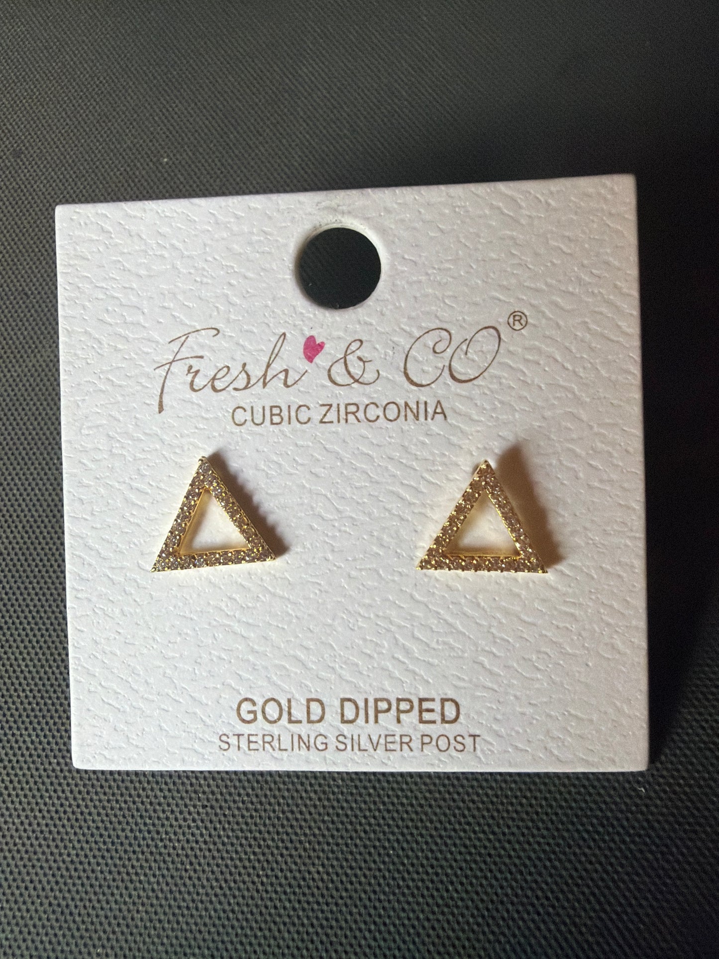 Delta Outline Earrings - Medium Cubic Zirconia in a Thin Yellow Gold or White Gold Dipped Setting with Sterling Silver Posts