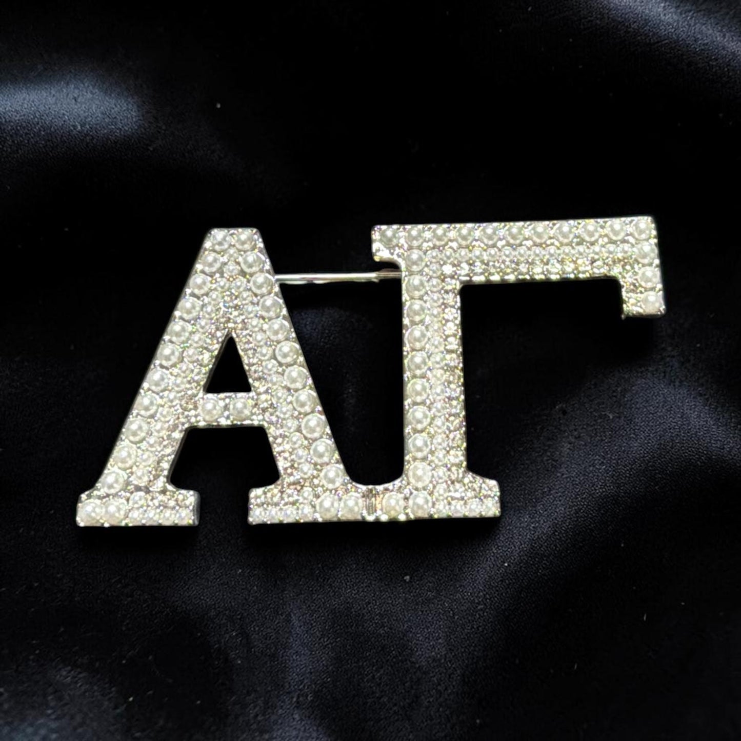 DST - AΓ Chapter Rhinestone and Pearl Lapel Pin