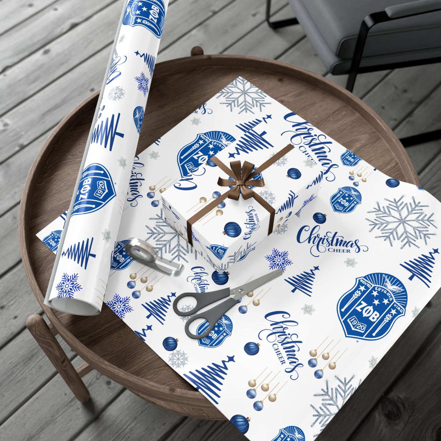 Zeta Phi Beta Christmas Ornament Gift Wrap Paper — Winter Snowflake & Tree Holiday Wrapping