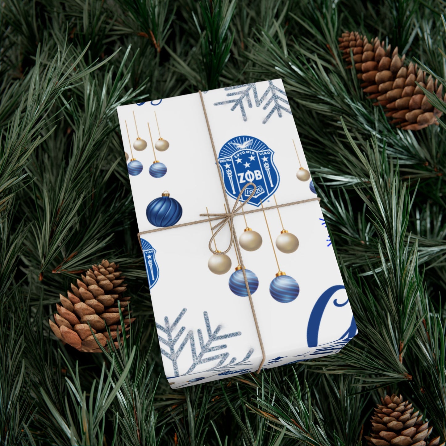 Zeta Phi Beta Christmas Ornament Gift Wrap Paper — Winter Snowflake & Tree Holiday Wrapping