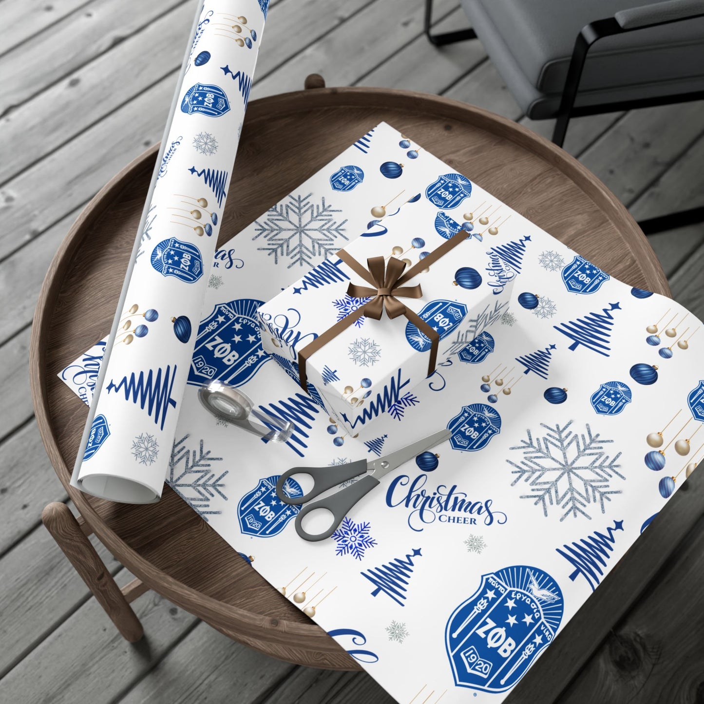Zeta Phi Beta Christmas Ornament Gift Wrap Paper — Winter Snowflake & Tree Holiday Wrapping