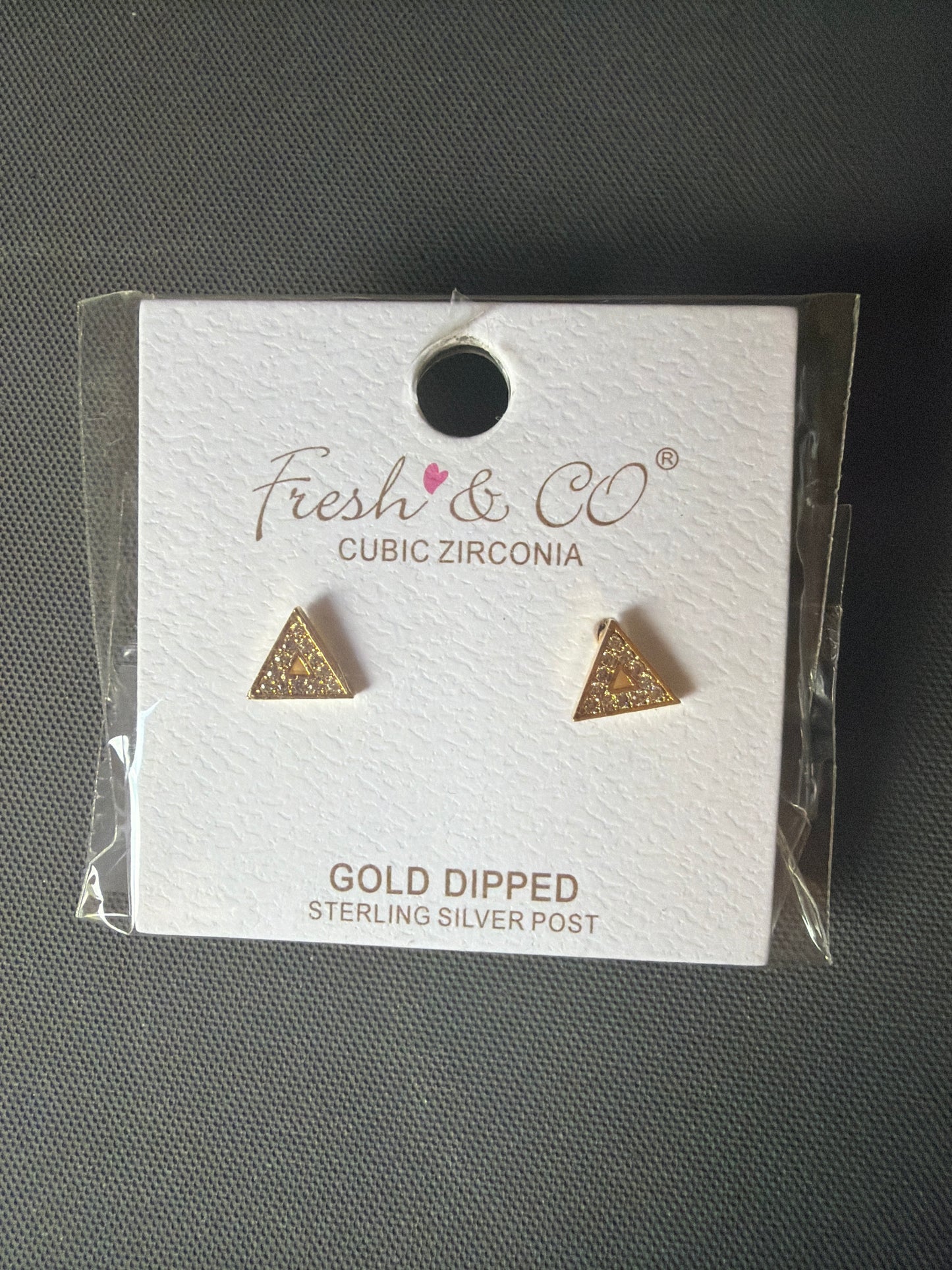 Delta Outline Earrings - Medium Cubic Zirconia in a White Gold or Yellow Gold Dipped Setting with Sterling Silver Posts