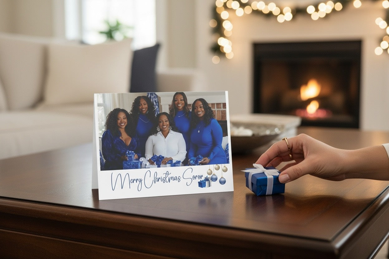 Merry Christmas Soror Greeting Card - Blue and White - (1/5/10/30/50 Pack)